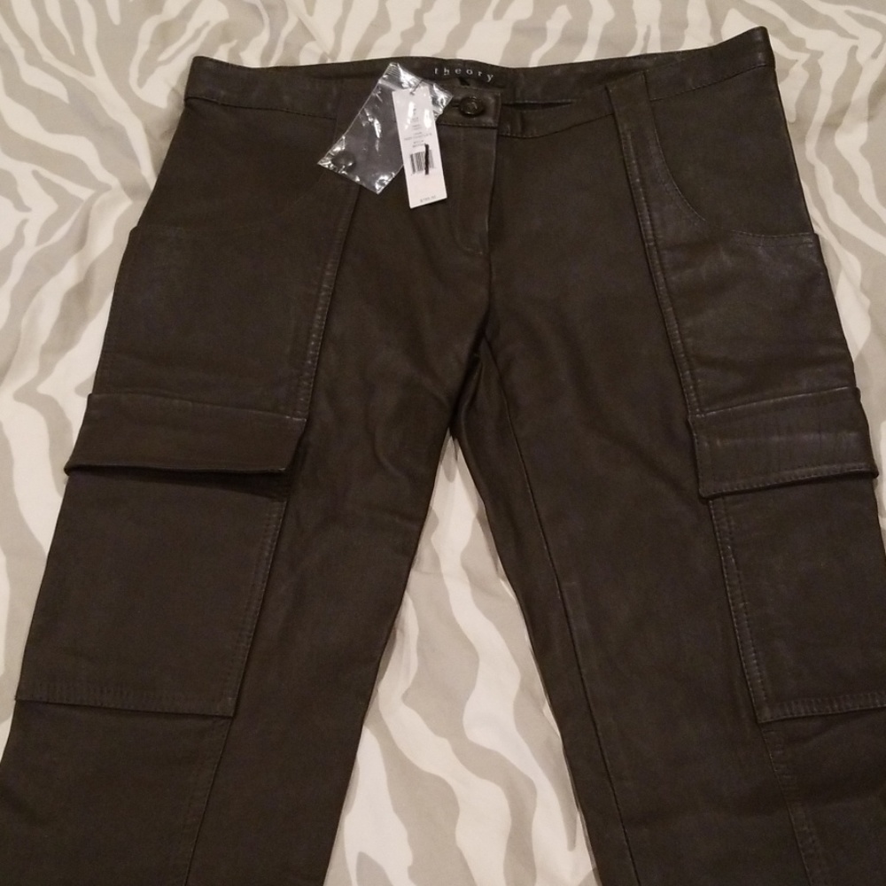 Theory NWT Deep Chocolate Leather Cargo Pants 8